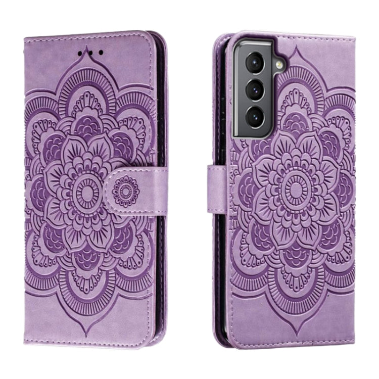 Custodia in pelle con motivo in rilievo Sun Mandala per Samsung Galaxy S25+