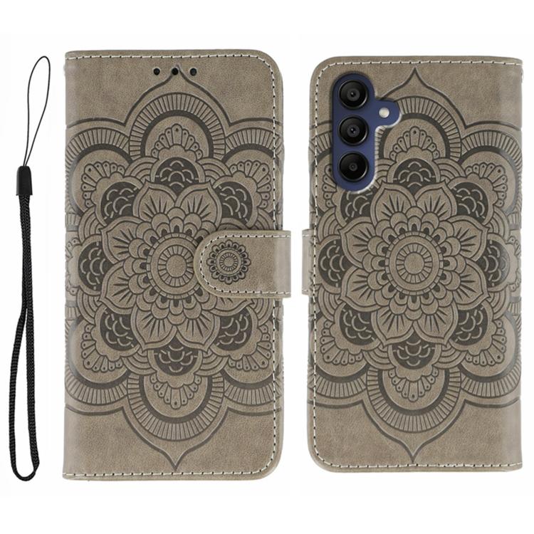 Custodia in pelle con motivo in rilievo Sun Mandala per Samsung Galaxy S25+