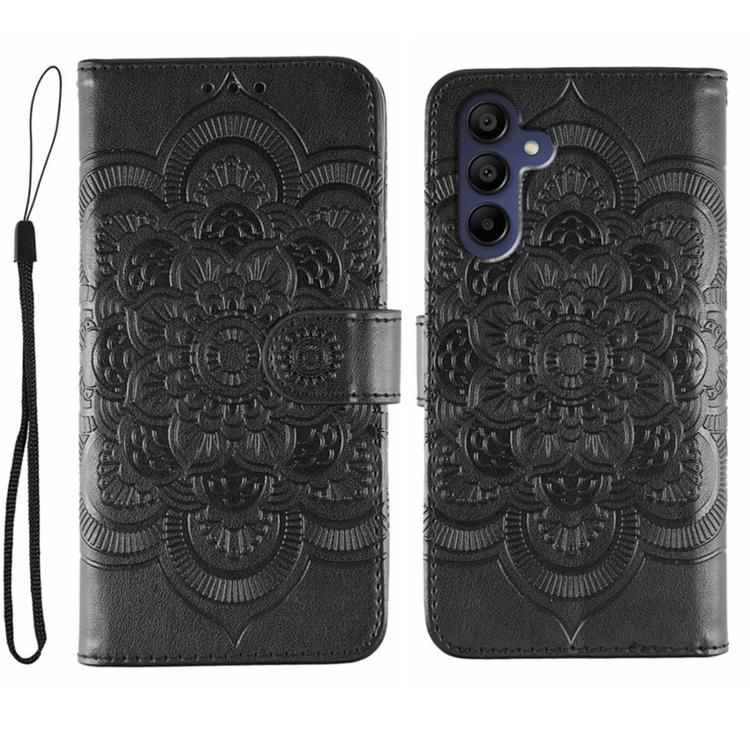 Custodia in pelle con motivo in rilievo Sun Mandala per Samsung Galaxy S25+