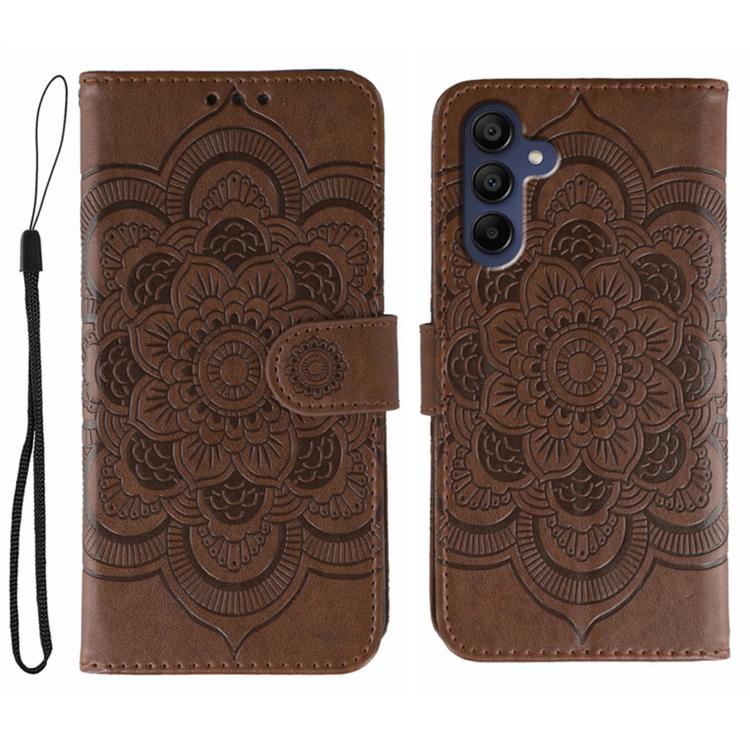 Custodia in pelle con motivo in rilievo Sun Mandala per Samsung Galaxy S25+