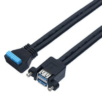 Doppio USB 3.0 con foro per vite fissa per cavo di prolunga a gomito a 20 pin, Black