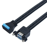Doppio USB 3.0 con foro per vite fissa per cavo di prolunga a gomito a 20 pin, Black