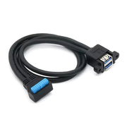 Doppio USB 3.0 con foro per vite fissa per cavo di prolunga a gomito a 20 pin, Black