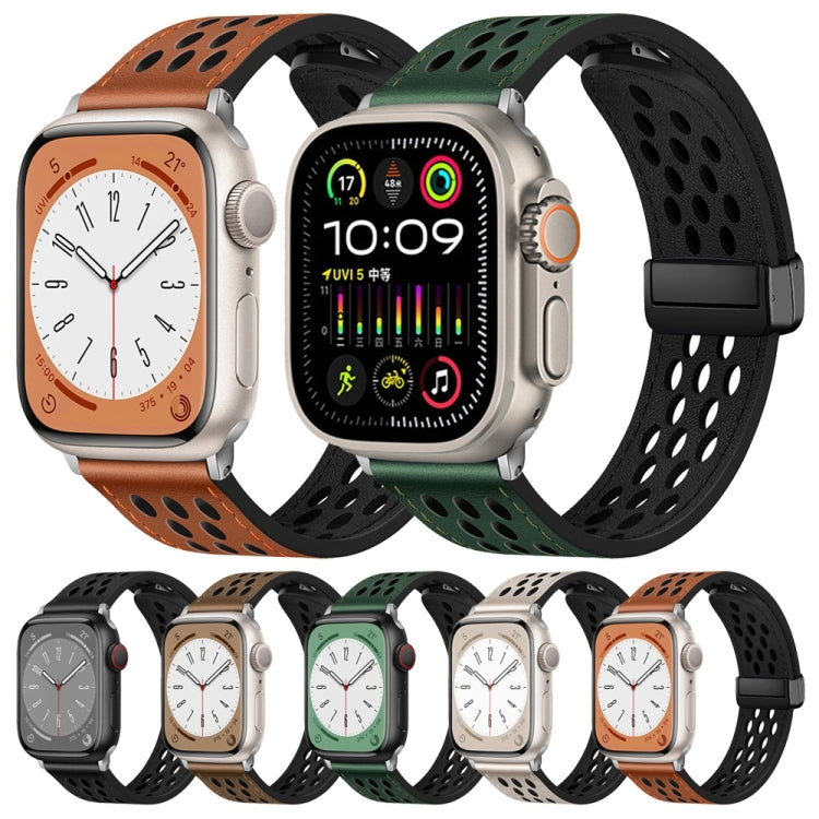 Cinturino per orologio in pelle PU con fibbia pieghevole stile foro, For Apple Watch Series 10 46mm, For Apple Watch Series 10 42mm, For Apple Watch SE 2023 44mm, For Apple Watch SE 2023 40mm, For Apple Watch Ultra 2 49mm, For Apple Watch Series 9 45mm...