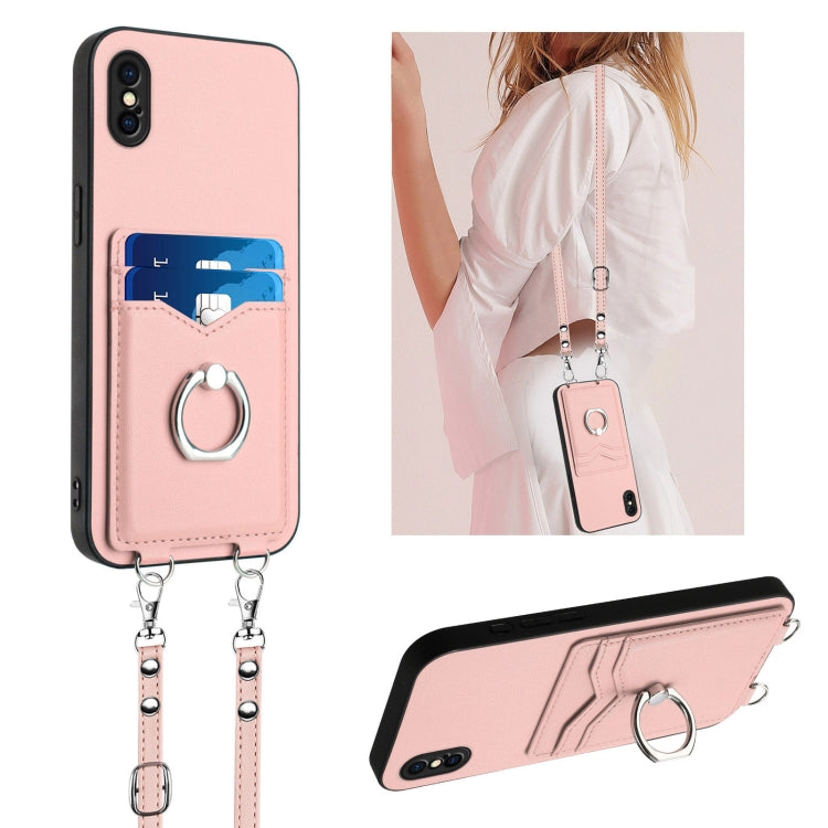 Custodia per telefono porta carte con anello in corda a tracolla R20, For iPhone XS / X, For iPhone XR, For iPhone XS Max, For iPhone 8 Plus / 7 Plus