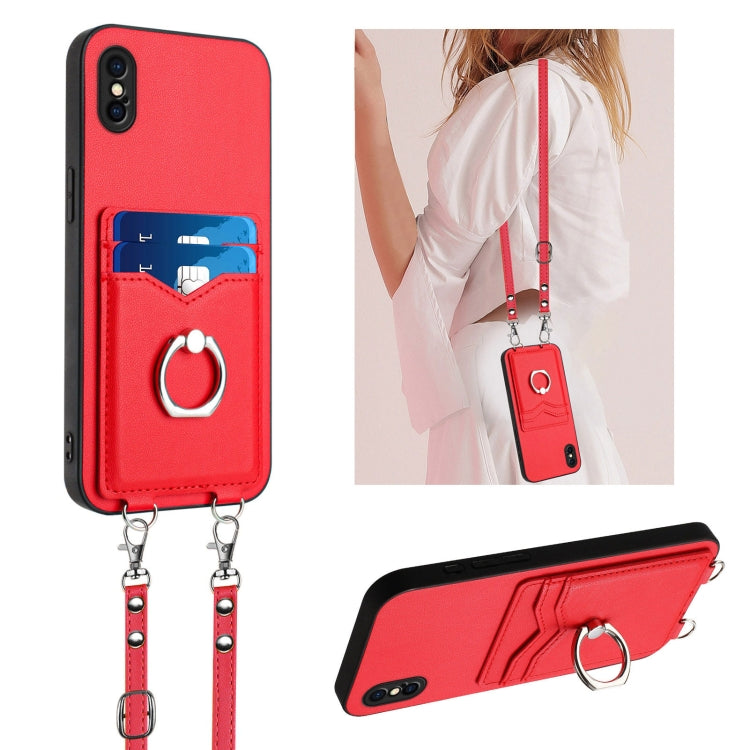 Custodia per telefono porta carte con anello in corda a tracolla R20, For iPhone XS / X, For iPhone XR, For iPhone XS Max, For iPhone 8 Plus / 7 Plus