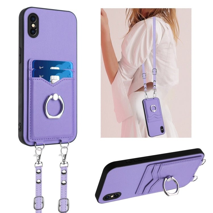 Custodia per telefono porta carte con anello in corda a tracolla R20, For iPhone XS / X, For iPhone XR, For iPhone XS Max, For iPhone 8 Plus / 7 Plus