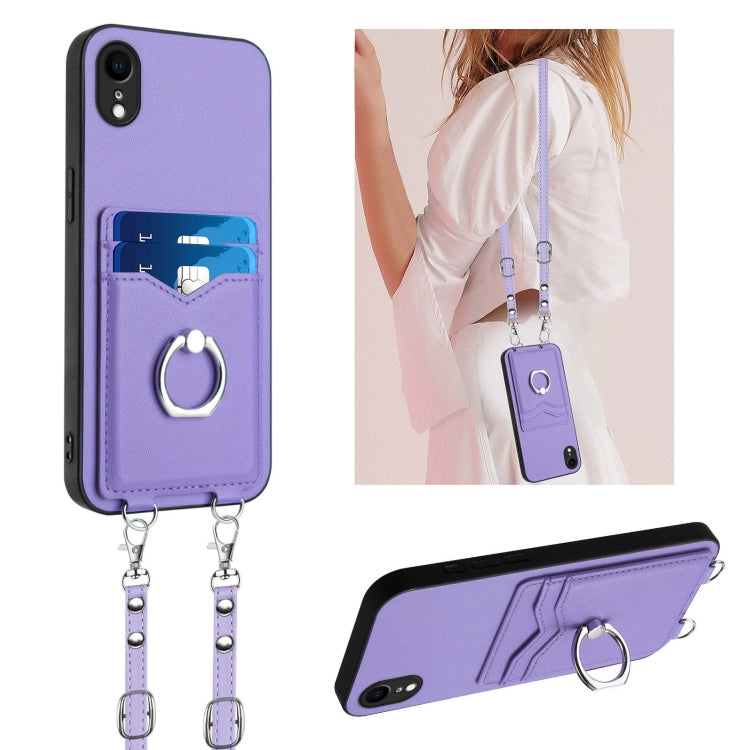 Custodia per telefono porta carte con anello in corda a tracolla R20, For iPhone XS / X, For iPhone XR, For iPhone XS Max, For iPhone 8 Plus / 7 Plus