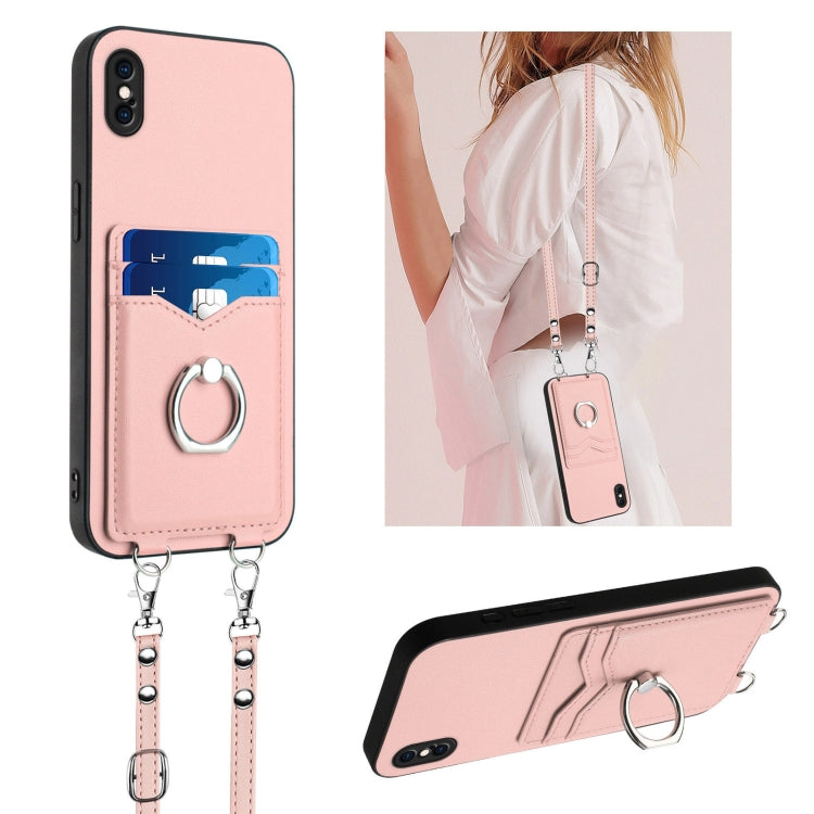 Custodia per telefono porta carte con anello in corda a tracolla R20, For iPhone XS / X, For iPhone XR, For iPhone XS Max, For iPhone 8 Plus / 7 Plus