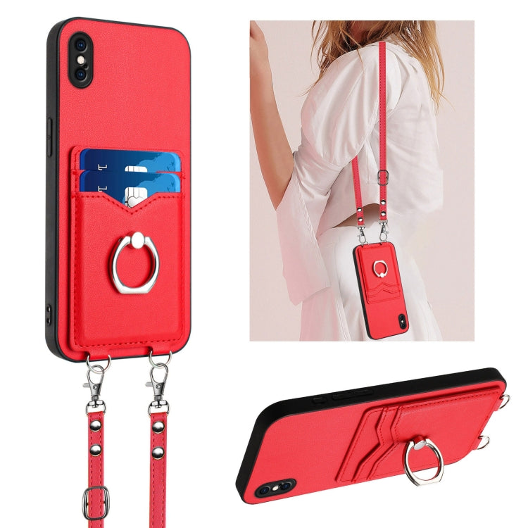 Custodia per telefono porta carte con anello in corda a tracolla R20, For iPhone XS / X, For iPhone XR, For iPhone XS Max, For iPhone 8 Plus / 7 Plus