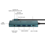 Onten UC123+ Docking station HUB multifunzione da USB-C/Tipo-C a HDTV con pulsante, UC123+ (Grey), UC123+ (Green)