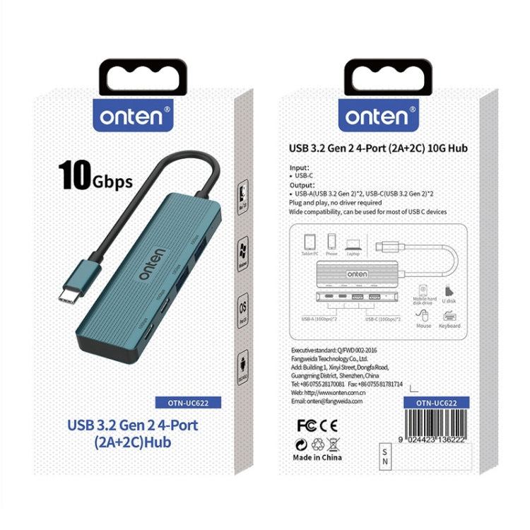 Stazione di docking HUB 4 in 1 Onten UC622 10 Gbps USB-C / Tipo-C a 2 x USB + 2 x USB-C / Tipo-C, UC622