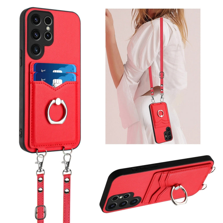 Custodia porta carte con anello a tracolla per Samsung Galaxy S22 Ultra 5G