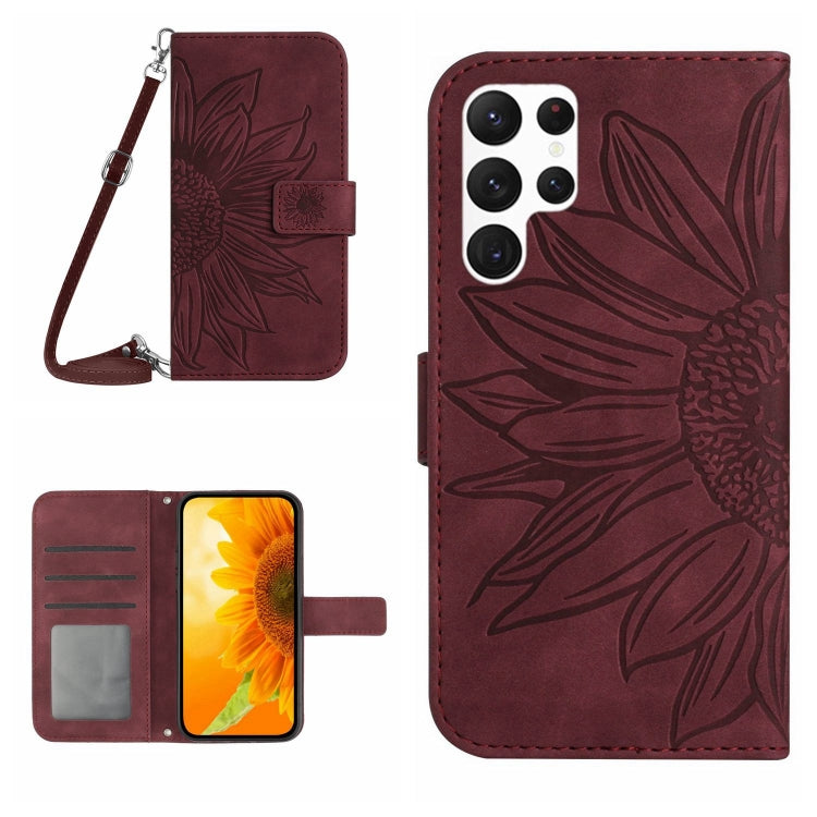 Custodia pelle con motivo Sun Flower goffrato con cordino per Samsung Galaxy