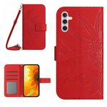 Custodia per cellulare in pelle con motivo Sun Flower goffrato Skin Feel con cordino, For Galaxy S26 FE 5G, For Samsung Galaxy S25 FE 5G