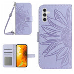 Custodia per cellulare in pelle con motivo Sun Flower goffrato Skin Feel con cordino, For Galaxy S26 FE 5G, For Samsung Galaxy S25 FE 5G