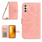 Custodia per cellulare in pelle con motivo Sun Flower goffrato Skin Feel con cordino, For Galaxy S26 FE 5G, For Samsung Galaxy S25 FE 5G