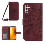 Custodia per cellulare in pelle con motivo Sun Flower goffrato Skin Feel con cordino, For Galaxy S26 FE 5G, For Samsung Galaxy S25 FE 5G