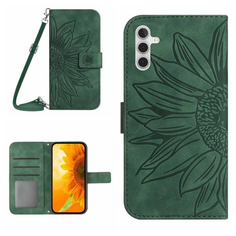 Custodia per cellulare in pelle con motivo Sun Flower goffrato Skin Feel con cordino, For Galaxy S26 FE 5G, For Samsung Galaxy S25 FE 5G