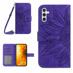 Custodia per cellulare in pelle con motivo Sun Flower goffrato Skin Feel con cordino, For Galaxy S26 FE 5G, For Samsung Galaxy S25 FE 5G