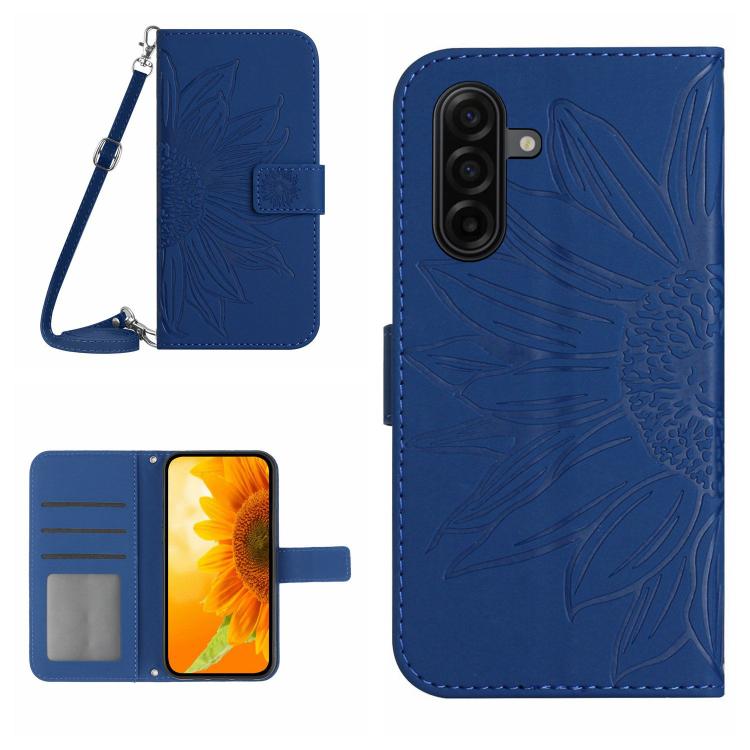 Custodia per cellulare in pelle con motivo Sun Flower goffrato Skin Feel con cordino, For Galaxy S26 FE 5G, For Samsung Galaxy S25 FE 5G
