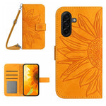 Custodia per cellulare in pelle con motivo Sun Flower goffrato Skin Feel con cordino, For Galaxy S26 FE 5G, For Samsung Galaxy S25 FE 5G
