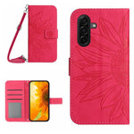 Custodia per cellulare in pelle con motivo Sun Flower goffrato Skin Feel con cordino, For Galaxy S26 FE 5G, For Samsung Galaxy S25 FE 5G