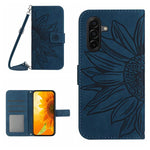 Custodia per cellulare in pelle con motivo Sun Flower goffrato Skin Feel con cordino, For Galaxy S26 FE 5G, For Samsung Galaxy S25 FE 5G
