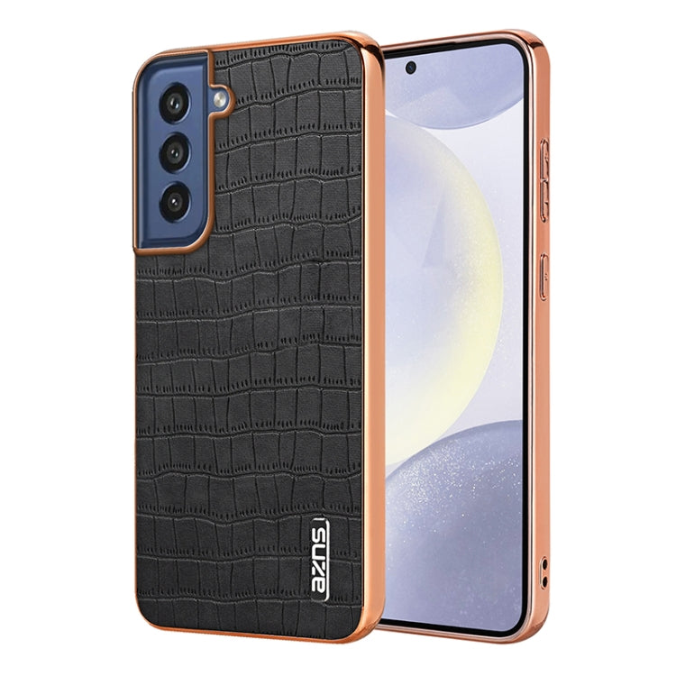 Custodia per telefono a copertura totale con struttura in coccodrillo con cornice elettrolitica AZNS, For Samsung Galaxy S21 FE 5G