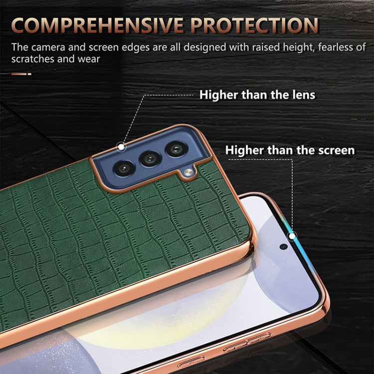 Custodia per telefono a copertura totale con struttura in coccodrillo con cornice elettrolitica AZNS, For Samsung Galaxy S21 FE 5G
