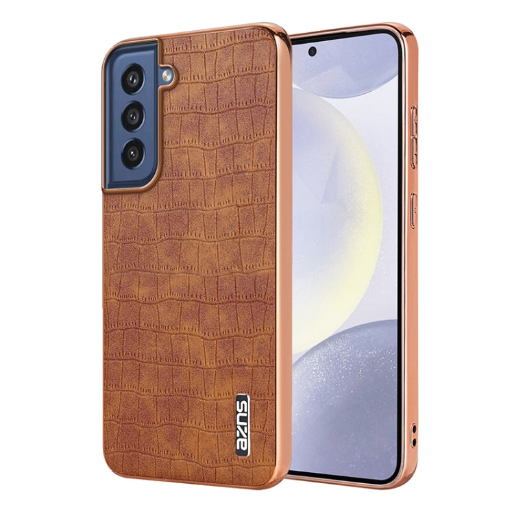 Custodia per telefono a copertura totale con struttura in coccodrillo con cornice elettrolitica AZNS, For Samsung Galaxy S21 FE 5G