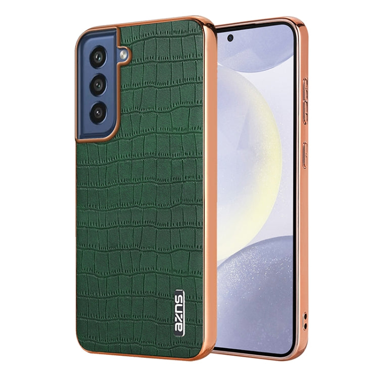 Custodia per telefono a copertura totale con struttura in coccodrillo con cornice elettrolitica AZNS, For Samsung Galaxy S21 FE 5G