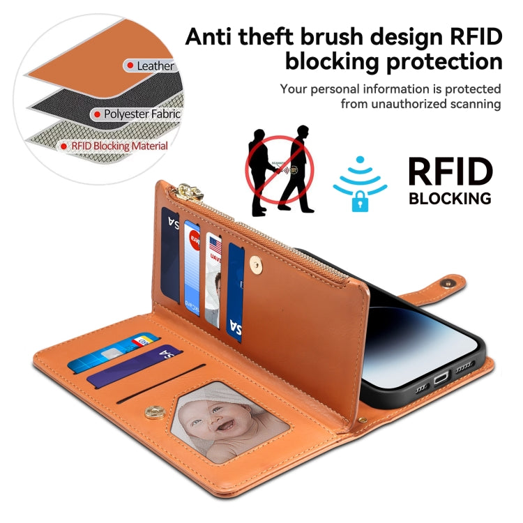Portafoglio con cerniera e cordino ESEBLE Star Series RFID in pelle, For Samsung Galaxy S24 FE 5G, For Samsung Galaxy S24 Ultra 5G, For Samsung Galaxy S24+ 5G