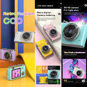 LK003 Fotocamera retrò per bambini con doppia lente 4K HD CCD da 2,4 pollici, LK003