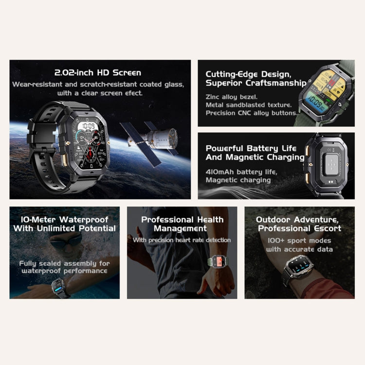 LEMFO C28 Smart Watch sportivo da 2,02 pollici, supporto Bluetooth per chiamate/notifica messaggi/frequenza cardiaca/monitoraggio della pressione sanguigna