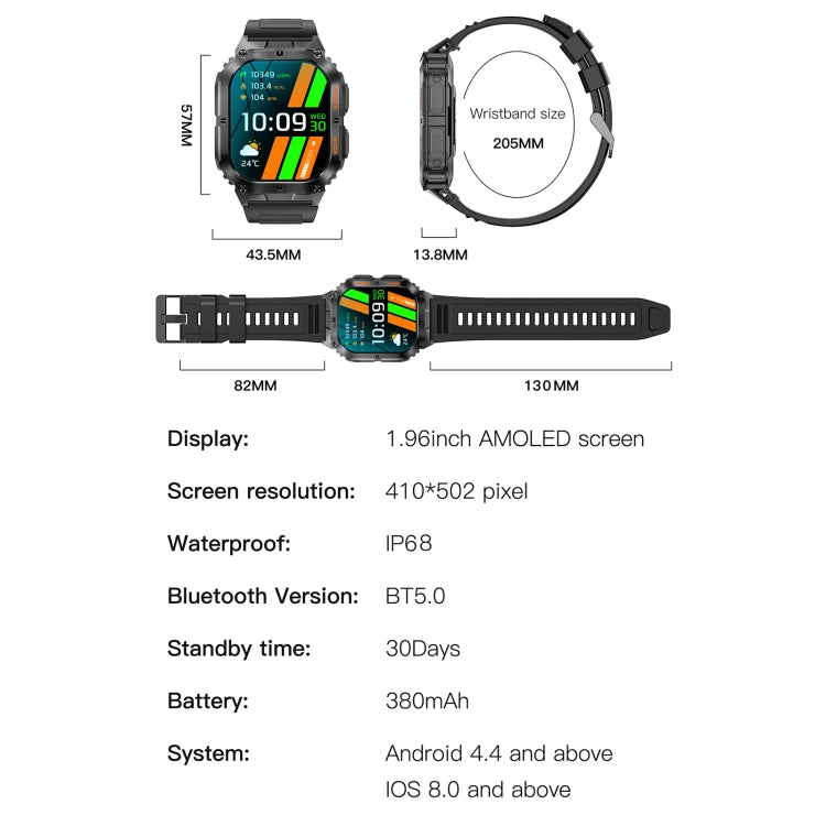 LEMFO K61 Pro 1.96 pollici BT5.0 Sport Smart Watch, supporta chiamate Bluetooth / sonno / ossigeno nel sangue / frequenza cardiaca / monitoraggio della pressione sanguigna