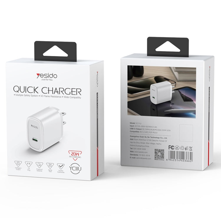 Caricabatterie Yesido YC11U 20W USB-C PD ricarica rapida