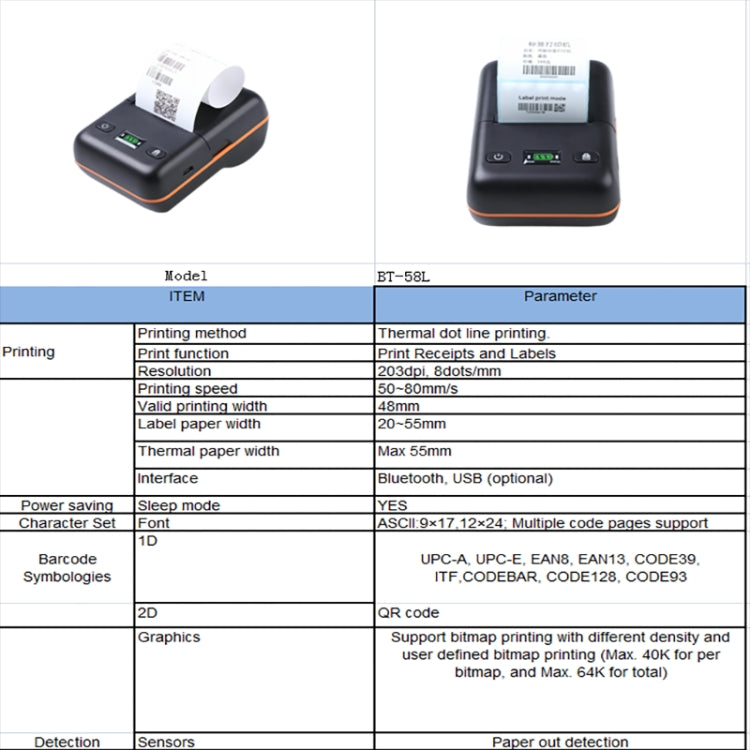 Stampante termica per etichette USB Bluetooth 58 mm