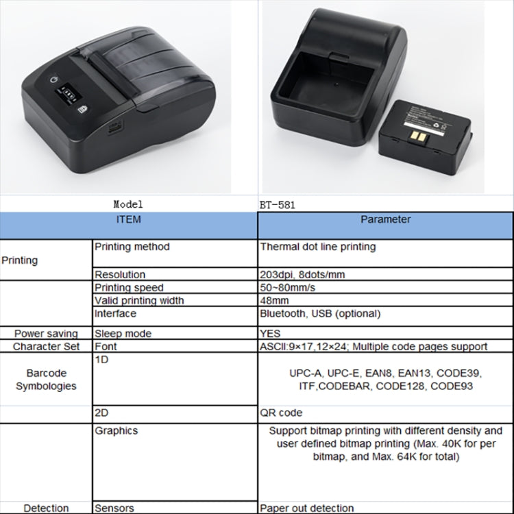 Stampante termica portatile Bluetooth USB-C 58mm EU Plug