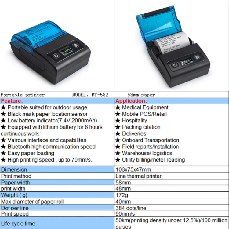 Stampante termica portatile BT-582 58 mm Bluetooth Type-C