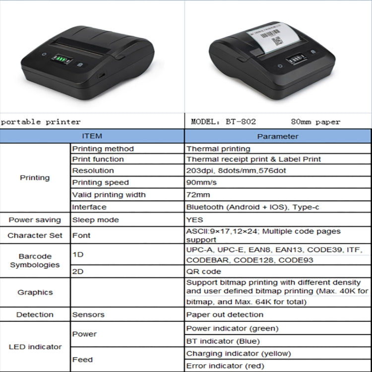 Stampante termica portatile BT-802 USB-C Bluetooth 80mm