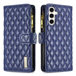 Custodia per telefono in pelle con cerniera a reticolo diamantato, For Samsung Galaxy S24 FE 5G