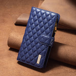 Custodia per telefono in pelle con cerniera a reticolo diamantato, For Samsung Galaxy S24 FE 5G