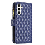 Custodia per telefono in pelle con cerniera a reticolo diamantato, For Samsung Galaxy S24 FE 5G