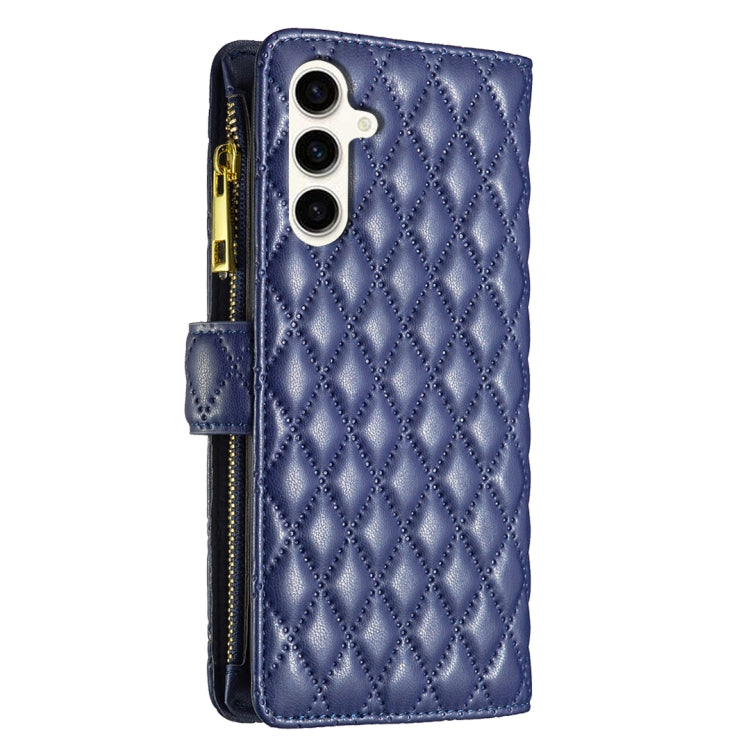 Custodia per telefono in pelle con cerniera a reticolo diamantato, For Samsung Galaxy S24 FE 5G