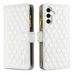 Custodia per telefono in pelle con cerniera a reticolo diamantato, For Samsung Galaxy S24 FE 5G