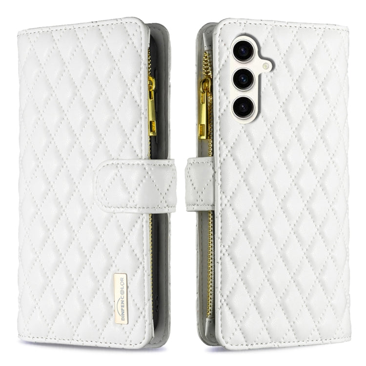 Custodia per telefono in pelle con cerniera a reticolo diamantato, For Samsung Galaxy S24 FE 5G