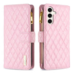 Custodia per telefono in pelle con cerniera a reticolo diamantato, For Samsung Galaxy S24 FE 5G