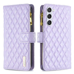 Custodia per telefono in pelle con cerniera a reticolo diamantato, For Galaxy S26 FE 5G, For Samsung Galaxy S25 5G, For Samsung Galaxy S25+ 5G, For Samsung Galaxy S25 Ultra 5G