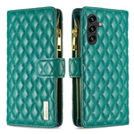 Custodia per telefono in pelle con cerniera a reticolo diamantato, For Galaxy S26 FE 5G, For Samsung Galaxy S25 5G, For Samsung Galaxy S25+ 5G, For Samsung Galaxy S25 Ultra 5G